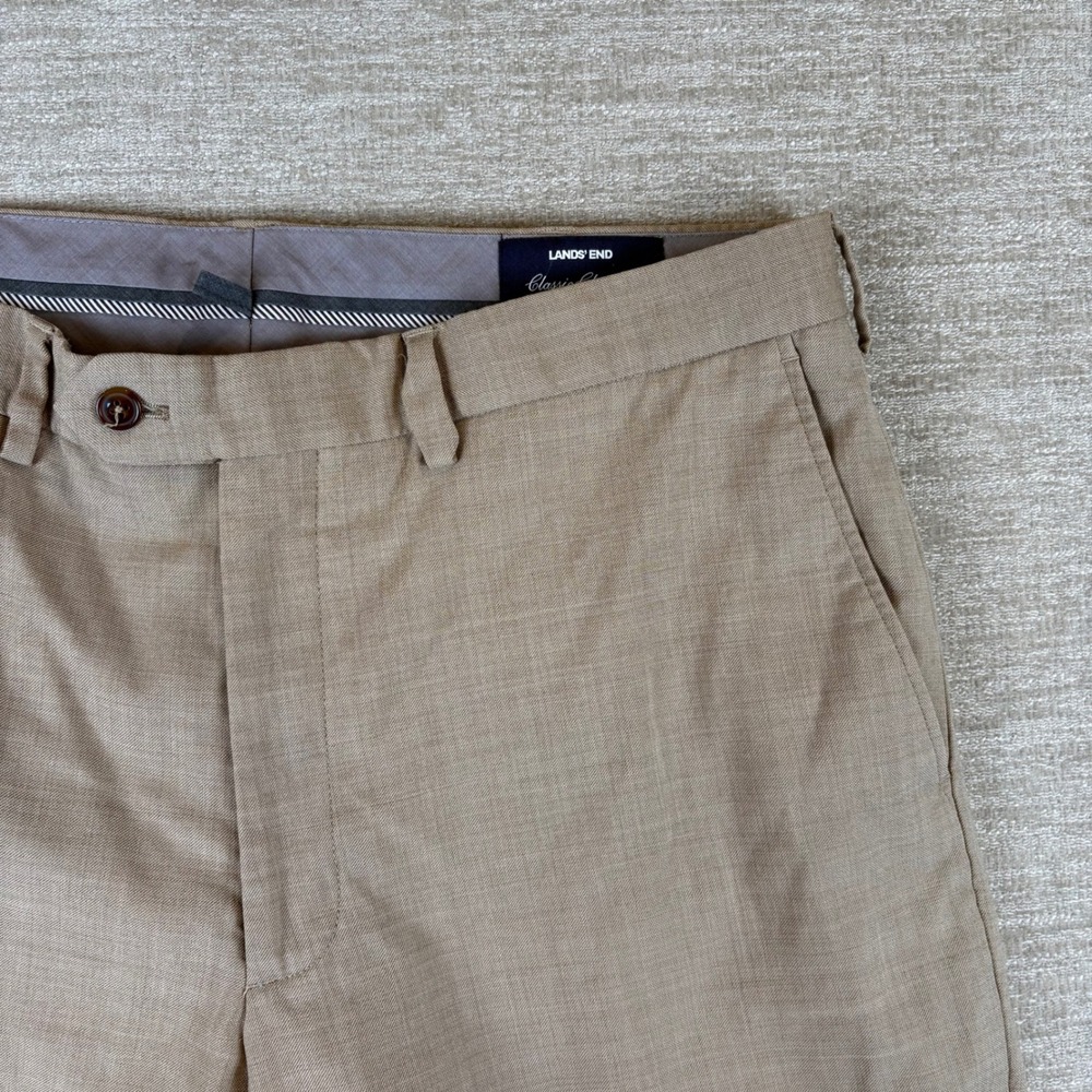 Lands' End Traditional Fit Pants Mens 36 Tan Flat Front Straight Leg EUC Preppy